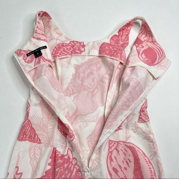 Bahama Hand Prints Beach Cream & Pink Conch Shell Summer Vacation Mini Dress - Picture 7 of 16